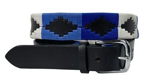 Ceinture Polo en Cuir Faite Main de Luxe Noire/Beige avec Broderie Or Rose et Boucle en Acier Inoxydable. - Product Image 5