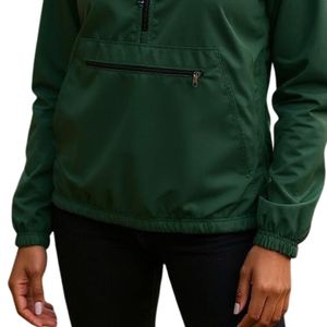 Dark Green Women Pack able Hooded Pullover Windbreaker with Pink Letter Patch Lightweight Half Zip Outdoor Casual <b>Jacket</b> Wear - Product Image 3