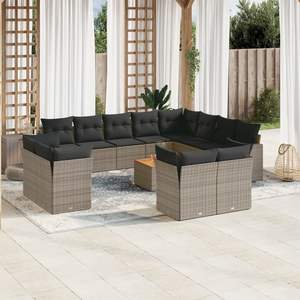 Conjunto de Sofás de Jardín de Ratán Gris, 10+ Plazas, Muebles de Exterior, Diseño Contemporáneo, Reposabrazos Ajustables - Product Image 4