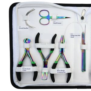 Kit de herramientas para extensiones de cabello Rainbow: Aguja de microanillo de acero inoxidable, alicates para aplicar extensiones, cortador de fusión, juego de crimpado y abalorios. - Product Image 3