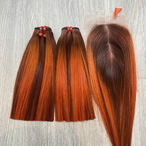 Piano Bone Straight, Piano Orange con extensiones de cabello humano vietnamita de color marrón recto - Product Image 5