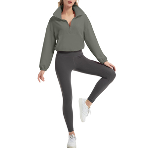 Sweat-shirt court à demi-zip pour femme, pull à manches longues, haut décontracté en polaire douce pour un confort optimal, vêtement d'extérieur à prix abordable - Product Image 6
