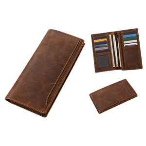 Portefeuille en cuir véritable pour homme, fin, à double pli, avec blocage RFID, plusieurs emplacements pour cartes et compartiment pour billets - Product Image 1