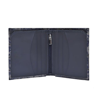 Cartera Bifold Delgada de Cuero Genuino Grabado para Hombre, Diseño Premium con Patrón Animal, Azul Marino Gris Texturizado, Tamaño de Bolsillo, Artículo de Regalo - Product Image 2