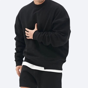 Pull en tricot surdimensionné à col rond noir pour homme, couleur unie, sweat-shirt décontracté, vêtement d'automne, coupe classique, manches longues - Product Image 1