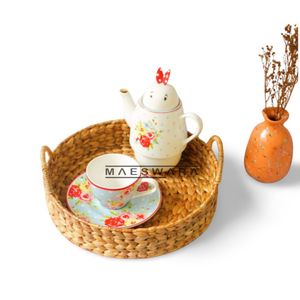 RUMANA S Handmade Water Hyacinth Round <b>Tray</b> Basket Natural Woven Serving Basket Eco Friendly Home Decor Organizer With Handle - Product Image 4