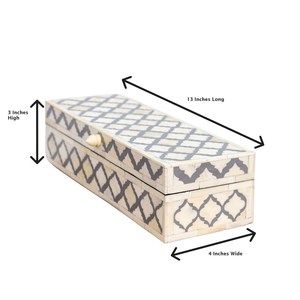 Handcrafted Natural Camel Bone Inlay <b>Box</b>: <b>Large</b> Decorative Bone & Resin Jewelry <b>Box</b> 13x4x3 Inches - Product Image 4