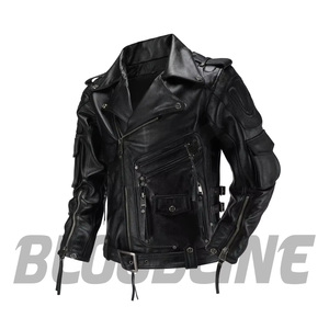 Chaqueta de Motociclista de Cuero PU Negra para Hombre BLOODLINE, Cierre de Cremallera, Cuello Camisero, para Otoño - Product Image 2
