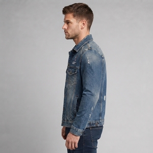 Classic <b>Men</b> <b>Denim</b> <b>Jacket</b> Casual Trucker <b>Jacket</b> with Washed <b>Denim</b> Finish Button Closure and Functional Front Pocket Design - Product Image 6