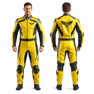 Traje de Carreras de Motocicleta Amarillo y Negro, Traje de Cuero Profesional para Motociclismo con Protección CE, Traje Personalizado para Motocross - Product Image 1