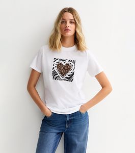 High Quality Women's White <b>Animal</b> Heart Print T-Shirt Cotton Blend Fabric Casual Outfit Short Sleeves Comfortable Women's Shirts - Product Image 5
