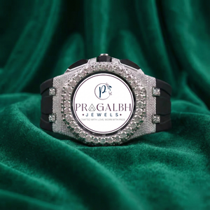 นาฬิกาข้อมือเพชรหรู Pragalbh Jewels รุ่น Iced Out Chronograph สายสแตนเลสและยาง สำหรับผู้ชาย - Product Image 2