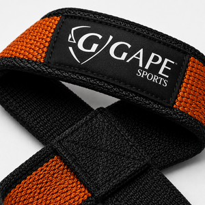 Sangles de levage GAPE SPORTS en nylon noir et orange avec fermeture Velcro réglables pour entraînement de force unisexe – Prix de gros, personnalisation OEM - Product Image 4