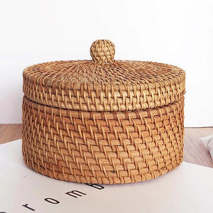 Boîte organisatrice multi-usages pour cuisine, salon, contenants en rotin avec couvercle, boîtes de rangement faites à la main - Product Image 3