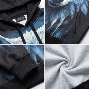 Sweat à capuche décontracté pour homme North Approach avec imprimé loup, coupe classique, en polyester tricoté, avec poche avant - Product Image 4