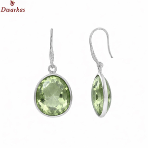 Elegant classic <b>earrings</b> 925 sterling <b>silver</b> natural green amethyst stone <b>dangle</b> drop bezel set <b>earring</b> for ladies and girl - Product Image 1