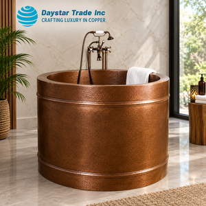 Bañera Redonda Independiente de Cobre Martillado Hecha a Mano de Lujo, Estilo Antiguo, Marca Daystar Trade |   Bañera de Cobre para Remojo - Product Image 1