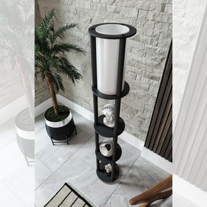 Modern Minimalist Wooden Round Display <b>Shelf</b> <b>with</b> Black Metal Frame - Product Image 5