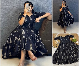 Black A-Line Maxi <b>Dress</b> V-Neck Cap Sleeve Floral Print Organza Elegant Summer <b>Dress</b> With <b>Ruffles</b> RUDRA <b>DRESS</b> 85509 - Product Image 2