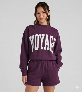 Women Modern Mock Neck Shorts <b>Set</b> Winter Co Ord Outfit Soft Warm Fabric Relaxed Comfortable Stylish Daily Wear - Product Image 1