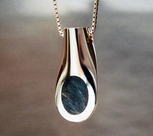 Stainless Steel Water Drop Pendant Necklace with Natural Stone Bezel Setting Minimalist Design Box <b>Chain</b> Unisex Jewelry - Product Image 2
