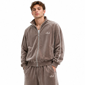 Vintage Raglan Oversized Velour Stand Collar Zip <b>Jacket</b> Wide Leg Sweatpants Custom Piping Luxury <b>Velvet</b> Sportswear Hoodies Sets - Product Image 4