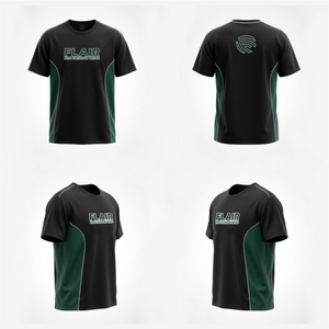 Custom Cut and Sew Paneled | Heavyweight <b>Black</b> and Green Mens T-<b>Shirt</b> - Product Image 6
