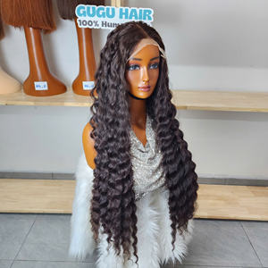 Cabello Vietnamita Real con 200% de Densidad para Peluca con Frente de Encaje, Cierre de Ondas Profundas, Cabello Virgen Largo, Color Marrón - Product Image 2