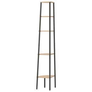 Étagère d'angle moyenne en bois d'ingénierie brun clair et noir et acier, étagère murale - Product Image 5