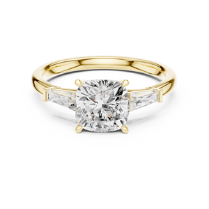 Bague de fiançailles de luxe en diamant taille coussin avec pierres latérales trapézoïdales – Bague de mariage en or 14K/18K pour femme - Product Image 2