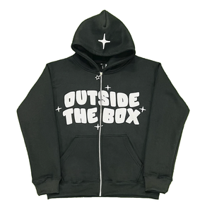Sudadera con capucha prémium de algodón grueso con cremallera completa y estampado gráfico, estilo oversize, de felpa, para hombre, con estampado exterior The Box - Product Image 1