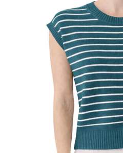 Gilet pull sans manches en tricot rayé bleu sarcelle personnalisé pour femme, col rond, léger, décontracté, tendance estivale - Product Image 3