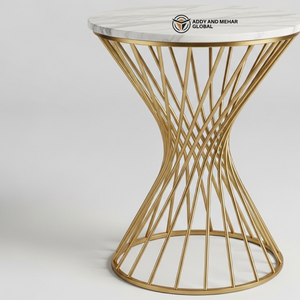 Luxury Hourglass White Marble Top <b>Stool</b> <b>with</b> Gold Wire Base Modern Decorative Side <b>Table</b> Premium Metal Pedestal for Hotel - Product Image 5