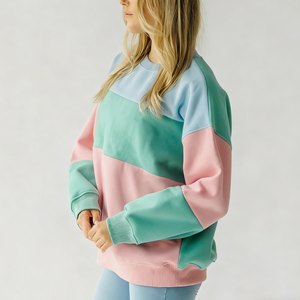 Womens Color Block Crew Neck Sweatshirt Casual Long Sleeve Pullover Oversized Relaxed Fit Soft Fleece Sweatshirt Autumn Winter - Product Image 2