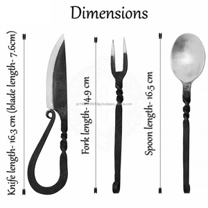 Juego de vajilla de cubiertos retorcidos medievales de acero al carbono forjado a mano, Cuchillos con funda, juego de cocina para cubiertos - Product Image 4