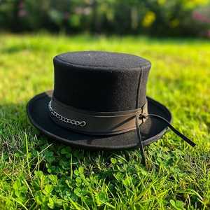Premium quality custom Handmade Unisex Black Wool Felt Steampunk <b>Top</b> Hat Gothic Cosplay Costume - Product Image 4