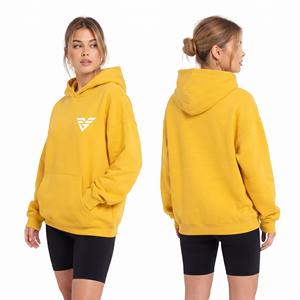 Sweat à capuche pour femme avec logo personnalisé OEM, épaules tombantes, en molleton bouclette, vêtements décontractés pour femmes, sweats à capuche - Product Image 4