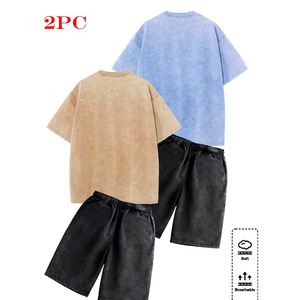 Mens Summer Outfit Manufacturer 2 Piece Cotton Cargo Shorts T Shirt OEM Bulk Supply Acid Wash - Product Image 2