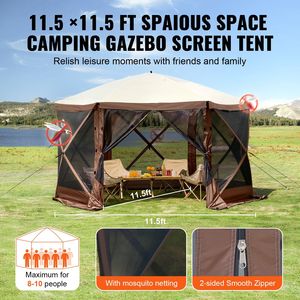 Gazebo Pop-Up a Strato Singolo con Tenda a 6 Lati, Riparo Solare con Teli Antivento per la Privacy 11.5x1 e Finestre a Rete Rimovibili - Product Image 3