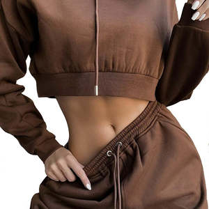 Ensembles de jogging pour femmes, haut court à manches longues, ensemble 2 pièces avec pantalon, sweat à capuche, vente chaude en usine, personnalisable - Product Image 6