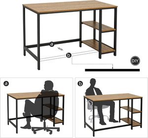 L-Shaped Style 120cm Computer <b>Desk</b> Wood Metal - Modern Writing <b>Desk</b> with 2 Tier Under <b>Desk</b> Storage <b>Shelves</b> Home Office - Product Image 4