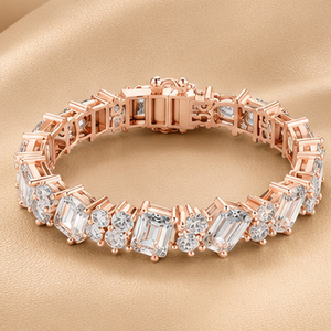 Pulsera de Diamantes de Lujo con Corte Esmeralda para Mujer, en Oro Amarillo, Blanco y Rosa, Joyería Elegante para Novias y Fiestas, Regalo - Product Image 1