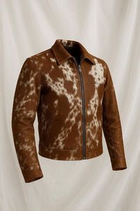 Blouson de moto en cuir véritable motif vachette, manches longues, col montant, fermeture éclair, fait main, style urbain, pour femme, automne - Product Image 4