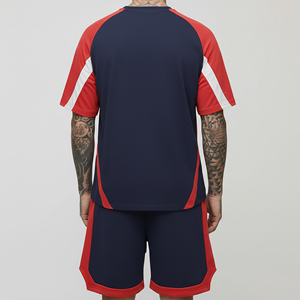 Ensemble 2 pièces homme tendance : T-shirt et short streetwear grande taille à logo brodé personnalisé, coupe classique, color block - Product Image 6