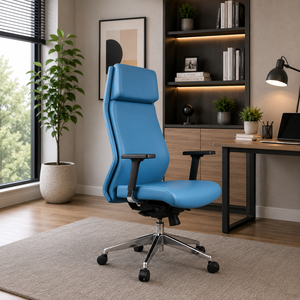Chaise de bureau de direction en cuir premium Selgio, dossier haut, accoudoirs réglables, base pivotante en aluminium, mobilier de bureau - Product Image 1