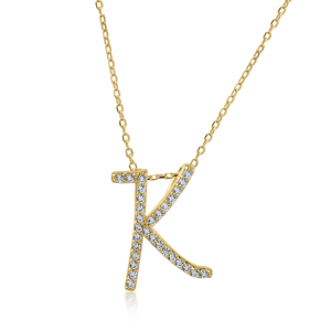 Luxury Yellow Gold Letter K Pendant <b>Necklace</b> With Round Diamond Channel Setting Box Chain Unisex Everyday Wear - Product Image 2