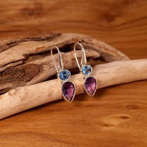 Boucles d'oreilles en améthyste naturelle, argent sterling 925, topaze polie, bijoux faits à la main pour femmes - Product Image 1