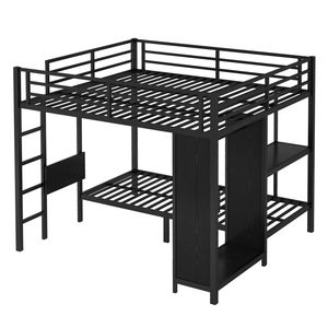 Letto a Castello in Metallo King-Size con Armadio Integrato e Scrivania Pieghevole, Finitura Nera - per Letti Twin XL - Product Image 5