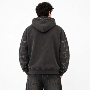 Sudadera con capucha personalizada con cremallera para hombre, estilo oversize, de algodón y forro polar, con estrellas y pedrería, disponible en todas las tallas. - Product Image 2