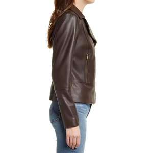 Wholesale Women Genuine <b>Leather</b> Motorcycle <b>Jacket</b> Custom Woven Breathable OEM Private Brand Factory - Product Image 2